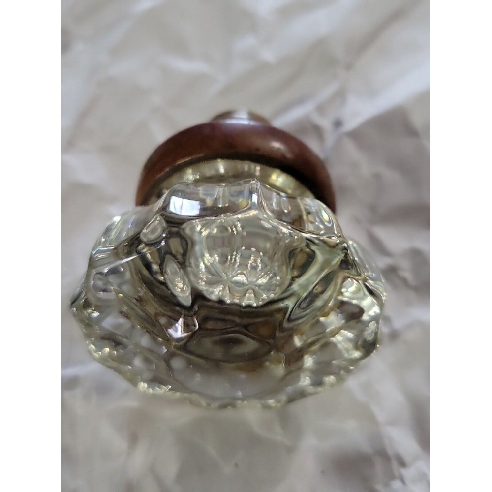 Antque 12 Point Inner Rosette Clear Glass 2in Door Knob Brass Mount Screw